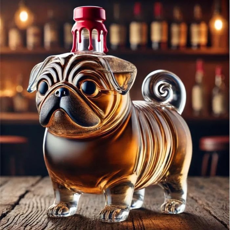 Wine Vodka Beer - Şeffaf Viski Askısı Pug Şekilli Cam